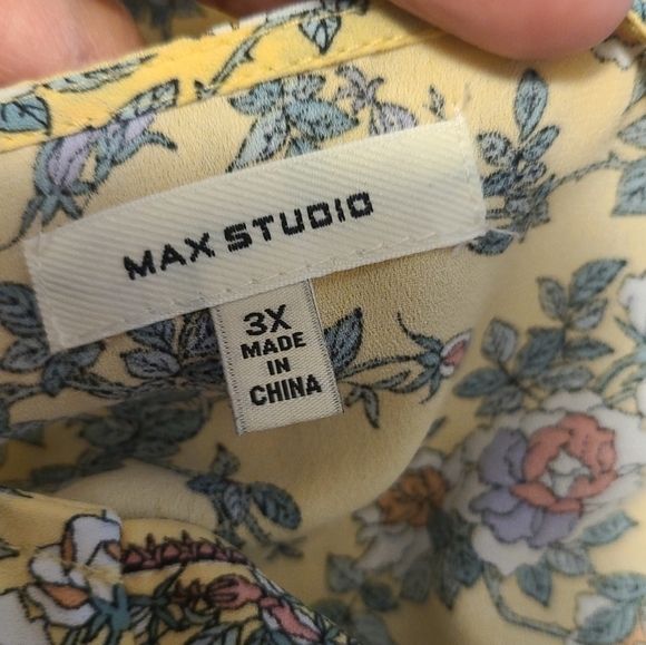 Max Studio Top Tie Front Yellow Blouse Short Sleeve Floral Shirt Size 3X. - Picture 4 of 10